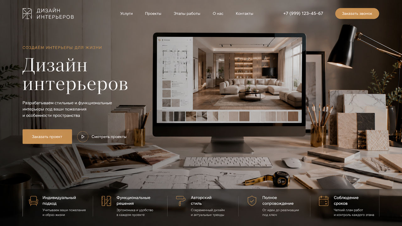 Сайт для дизайна интерьеров — демо макета