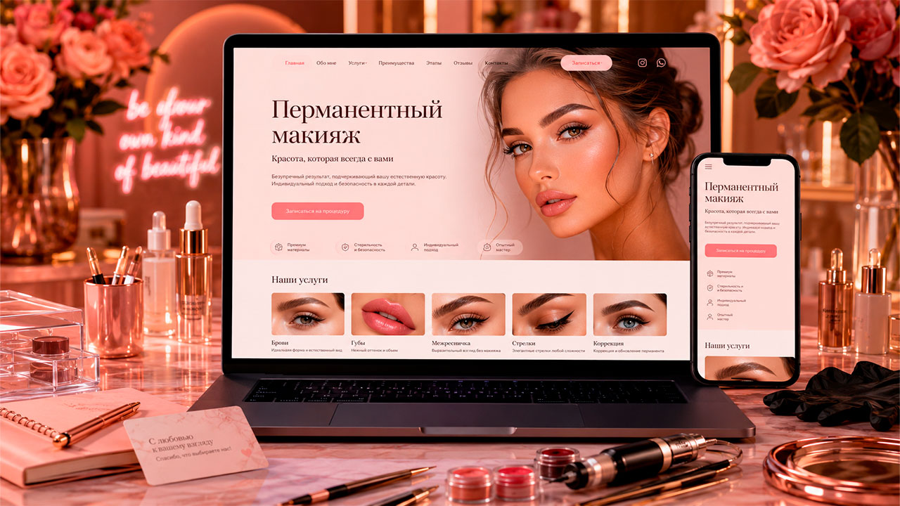 Сайт для перманентного макияжа — пример работы