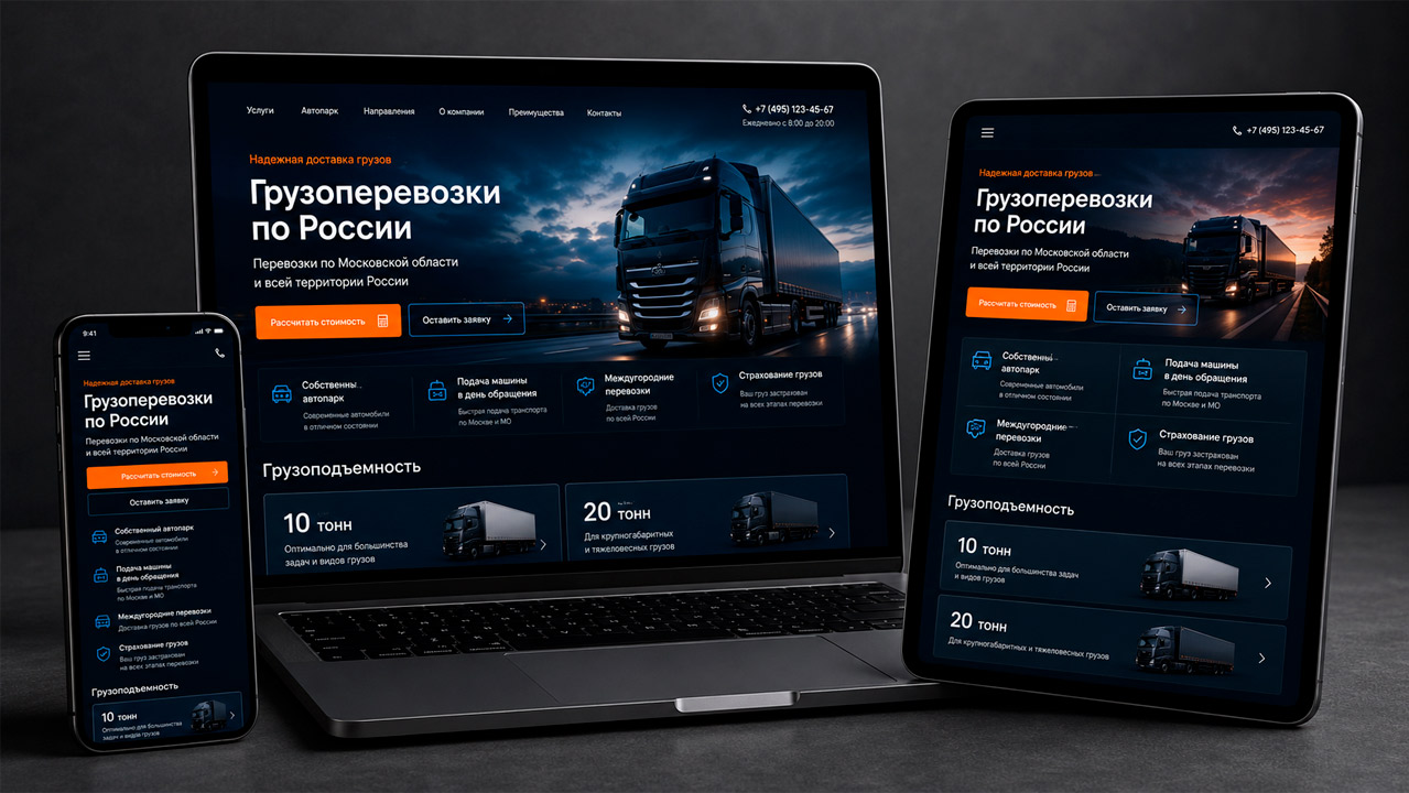 Готовый сайт для грузоперевозок — демо макета