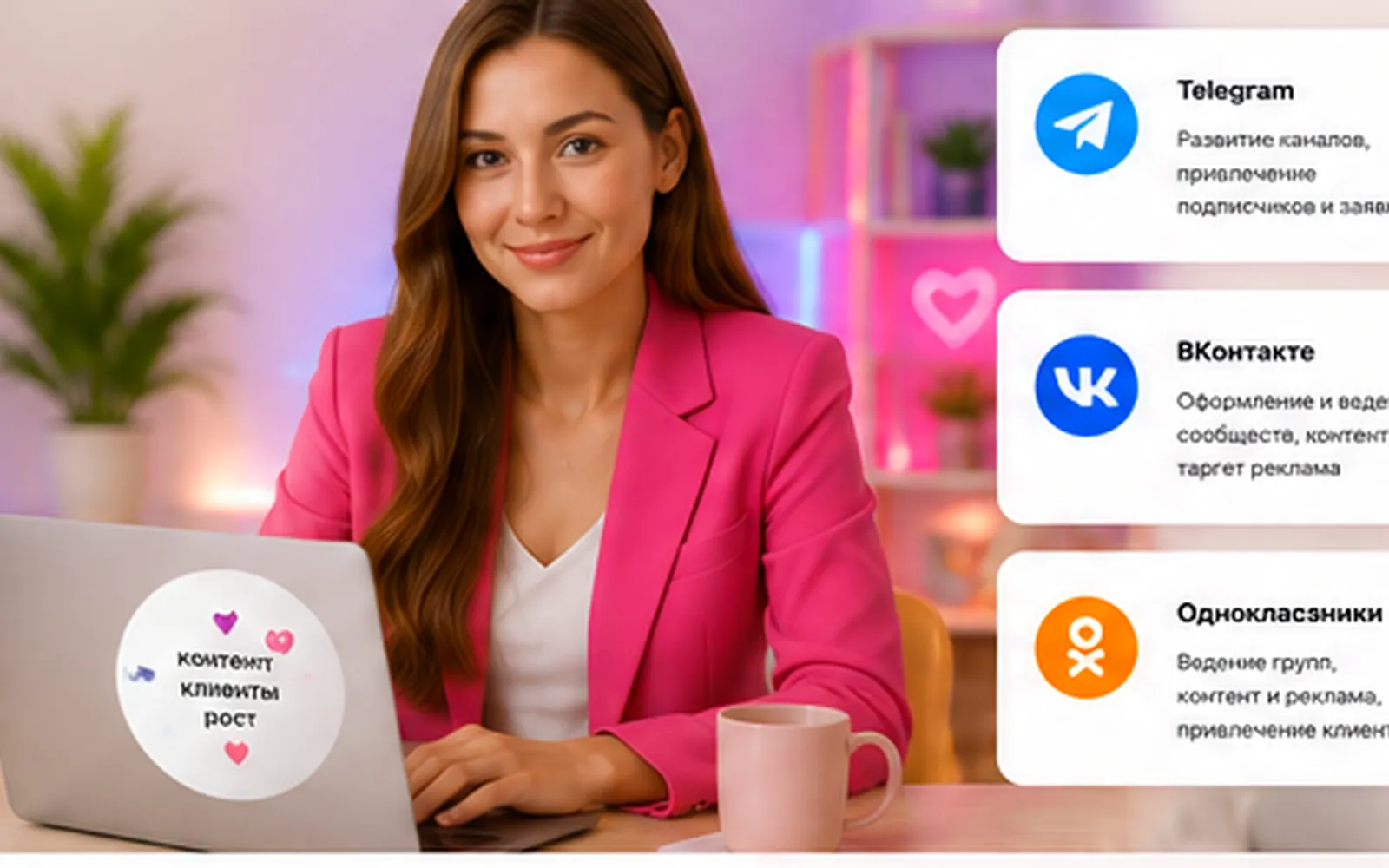 Русская SMM-специалист в яркой студии