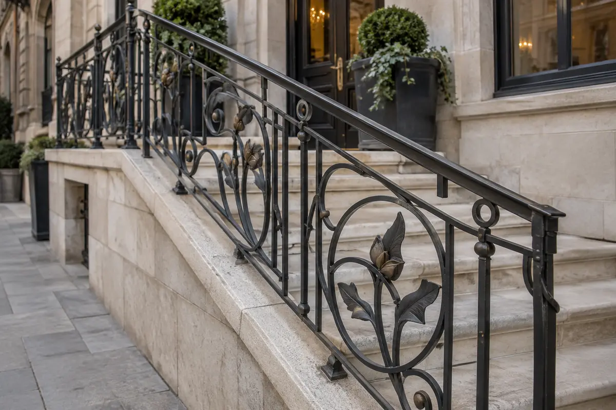 Кованые перила на каменной лестнице