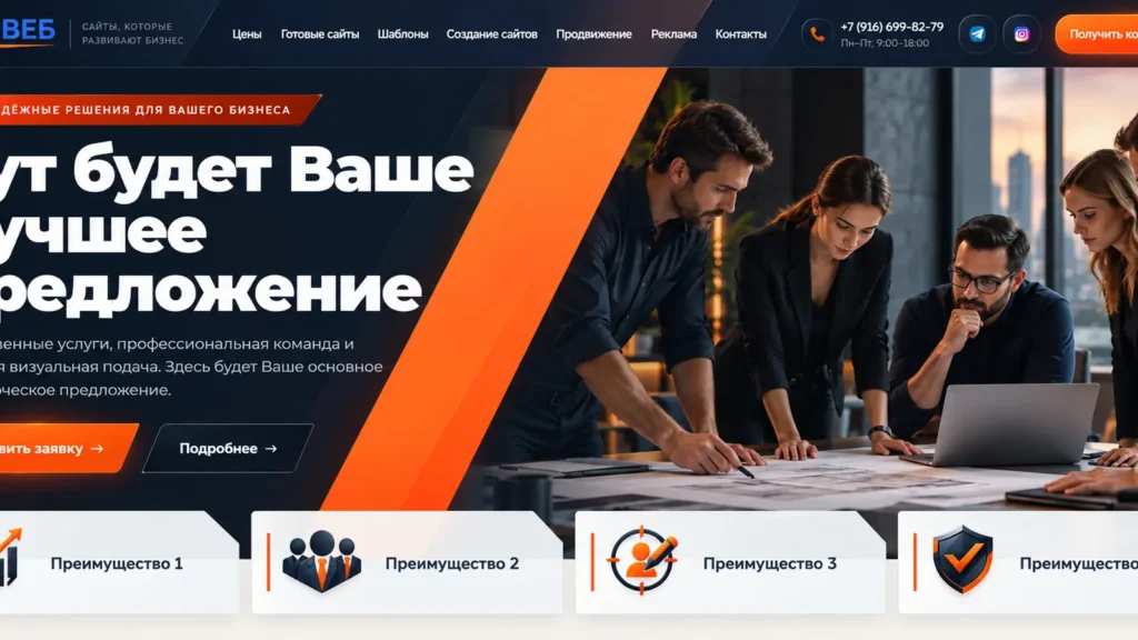 Шаблон 5 — корпоративный сайт с диагональной графикой